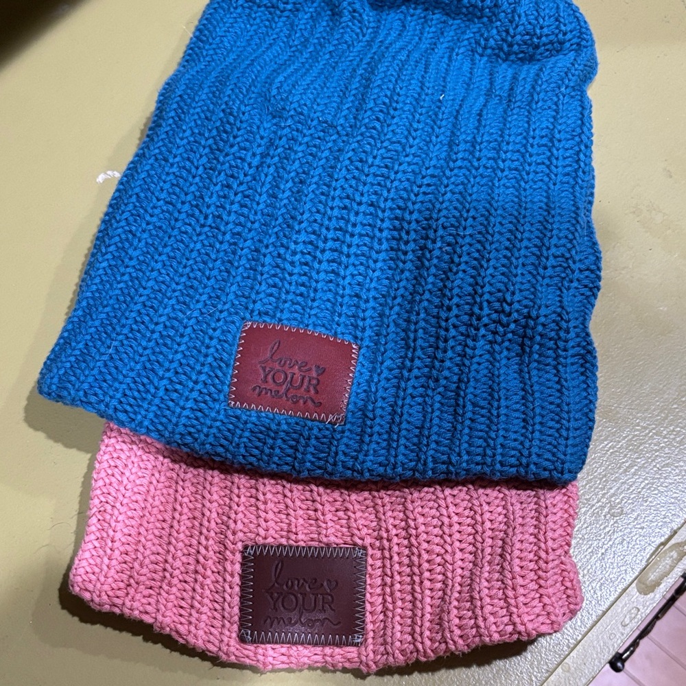 Love Your Melon Beanie Set in Blue and Pink